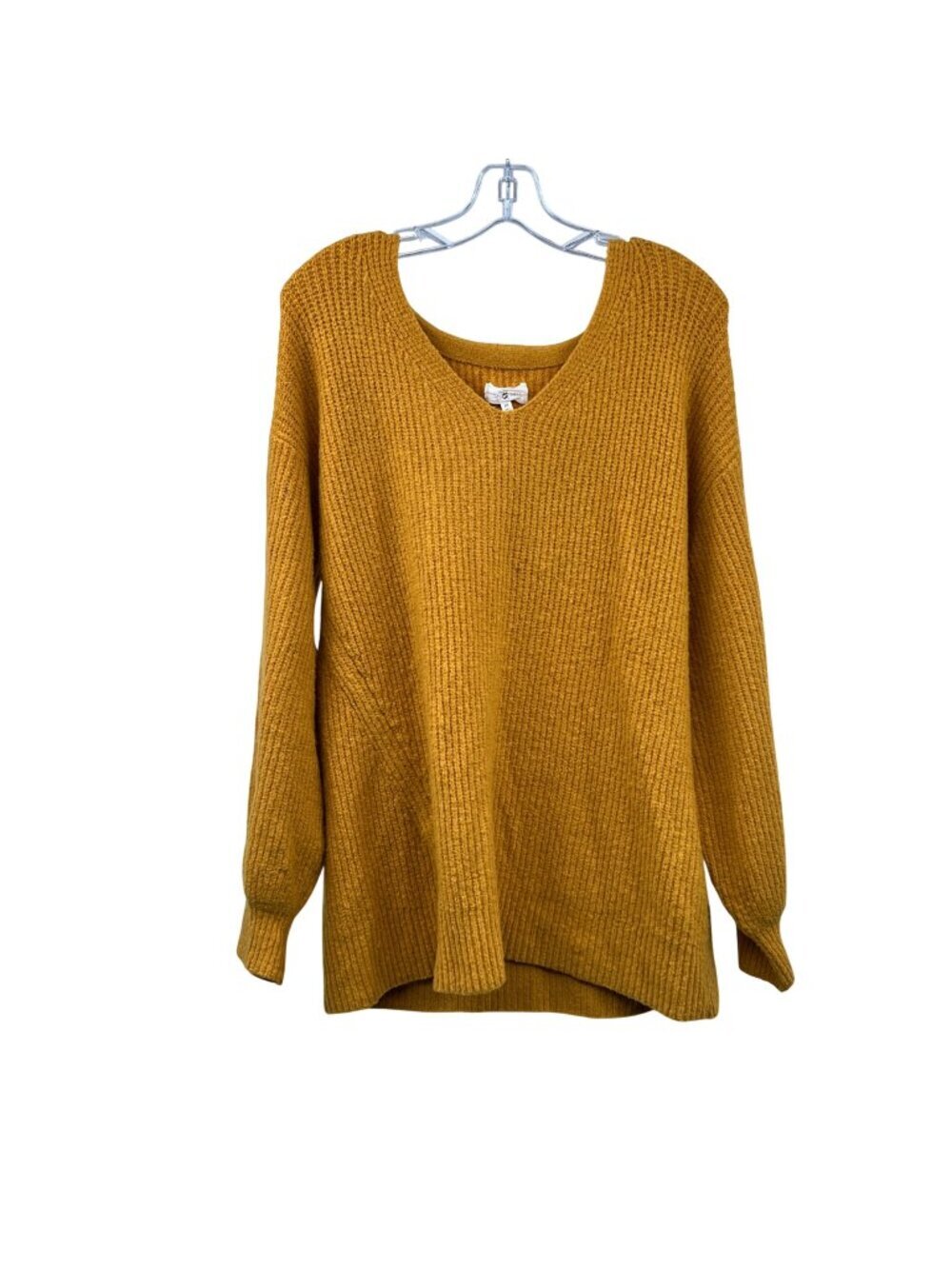 Lou & Grey Womens Knit Oversized Sweater V-Neck Mustard Size Medium